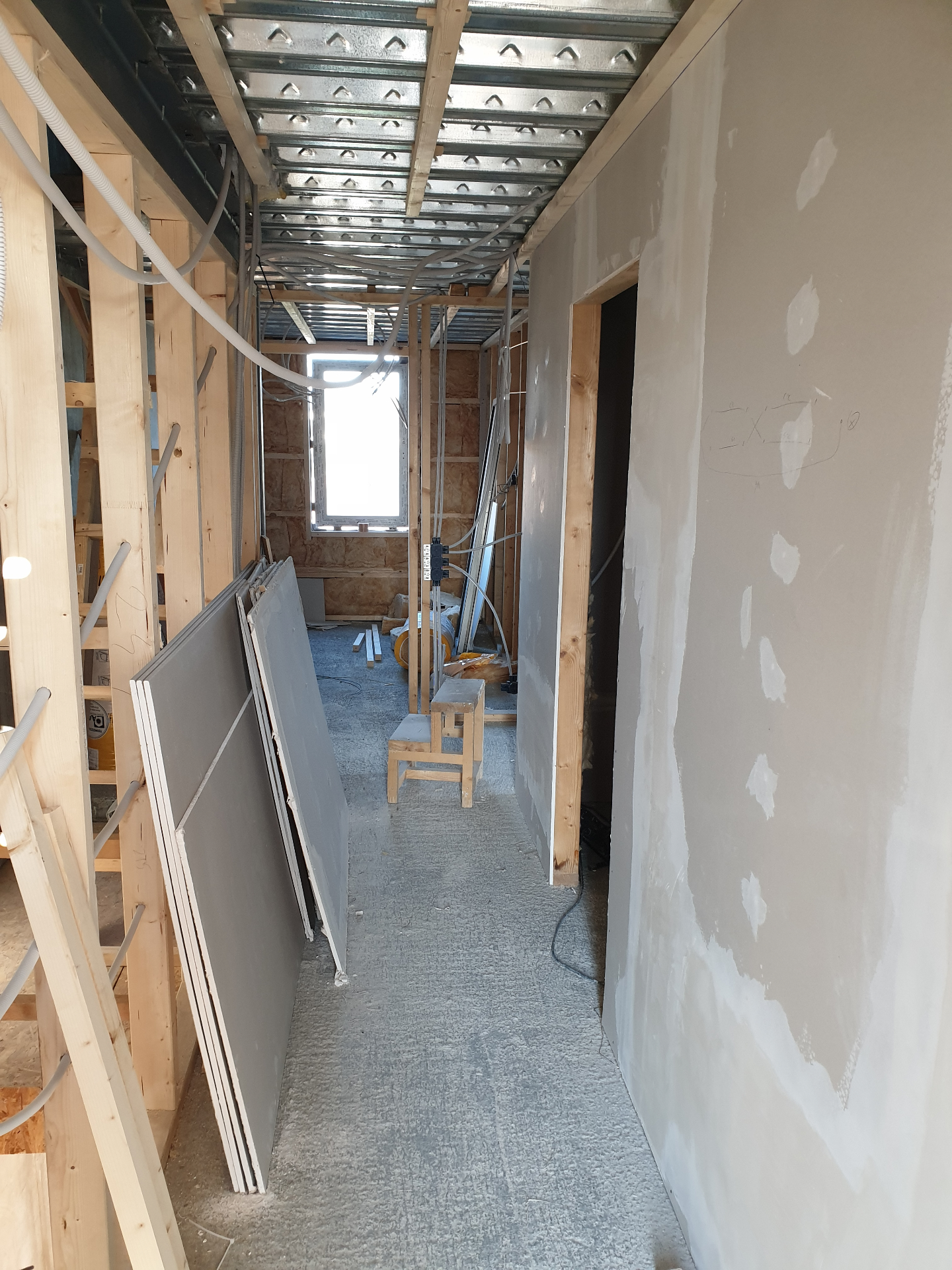 Interior framing and drywall on a Balkan construction site