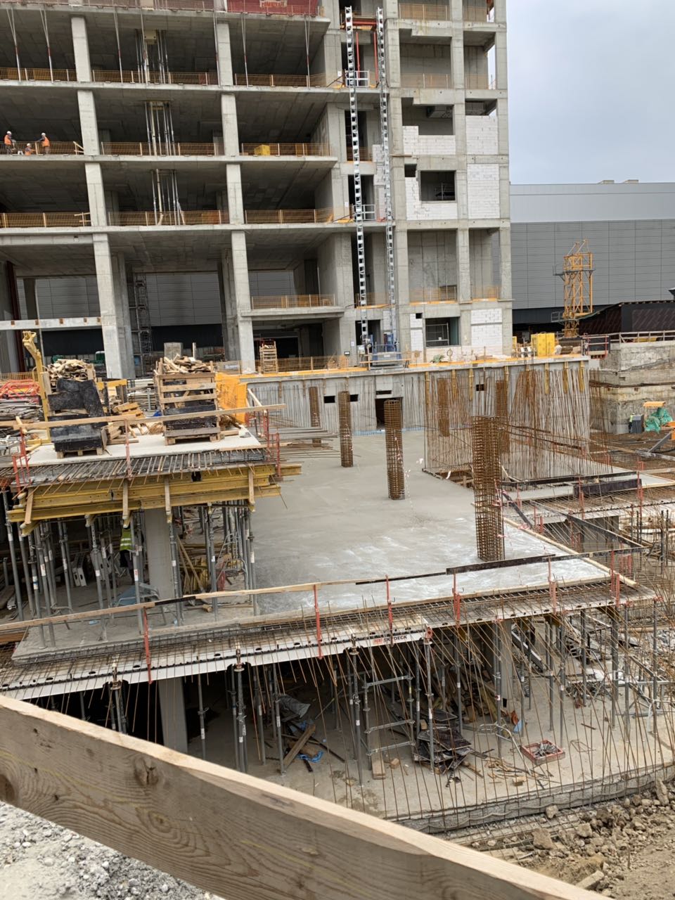 Concrete formwork and rebar on a multi-storey build